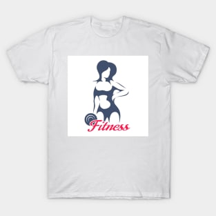 Fitness Emblem or Logo Design Athletic Woman Holding Weight T-Shirt